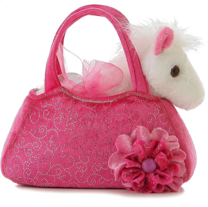 Fancy Pals White Pony in Pink Bag with Rosette