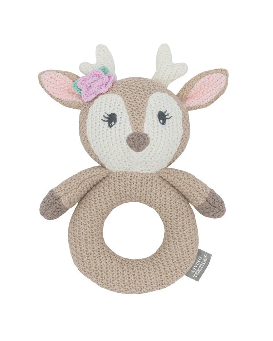 Whimsical Knitted Ring Rattle - Ava The Fawn