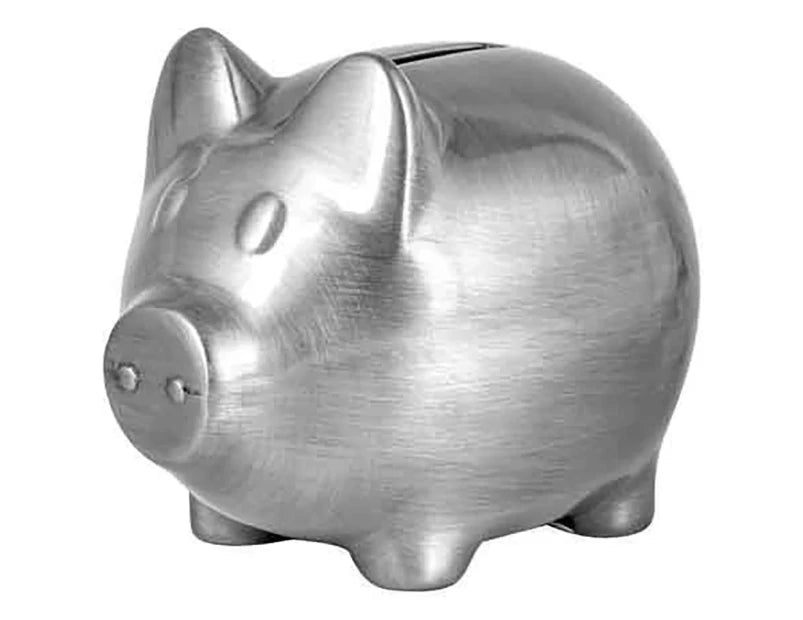 Pewter Plate Pig Money Bank 10cm