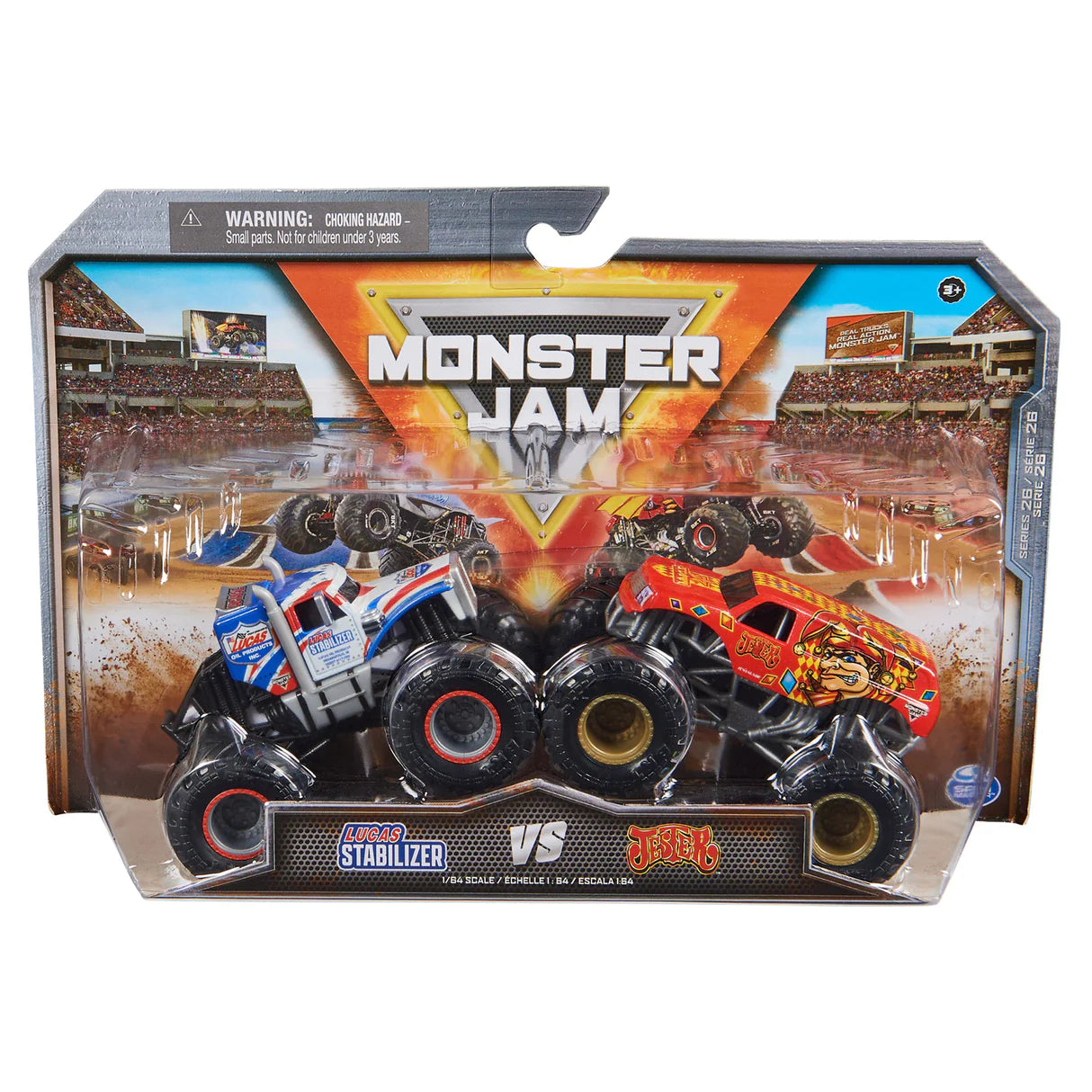 Monster Jam 1/64 2 Pack Vehicles Lucas Stabilizer VS Jester
