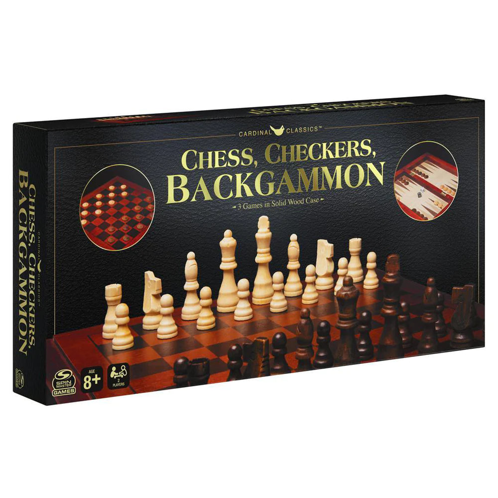 Cardinal Classics Chess, Checkers, Backgammon in Wooden Case