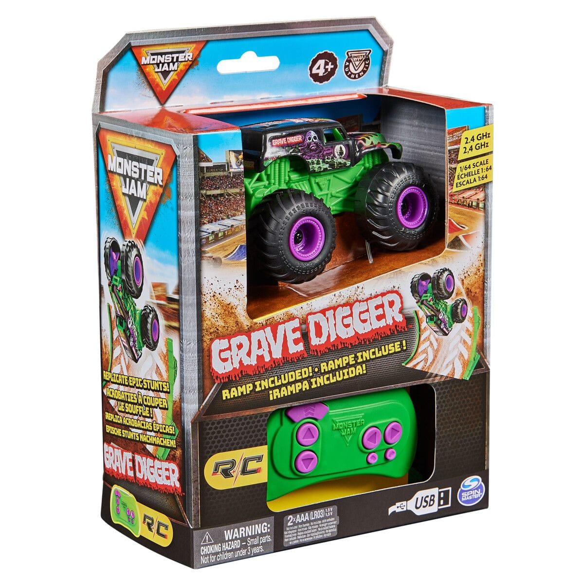 Monster Jam 1/64 R/C Grave Digger USB Charge req 2 x AAA batteries