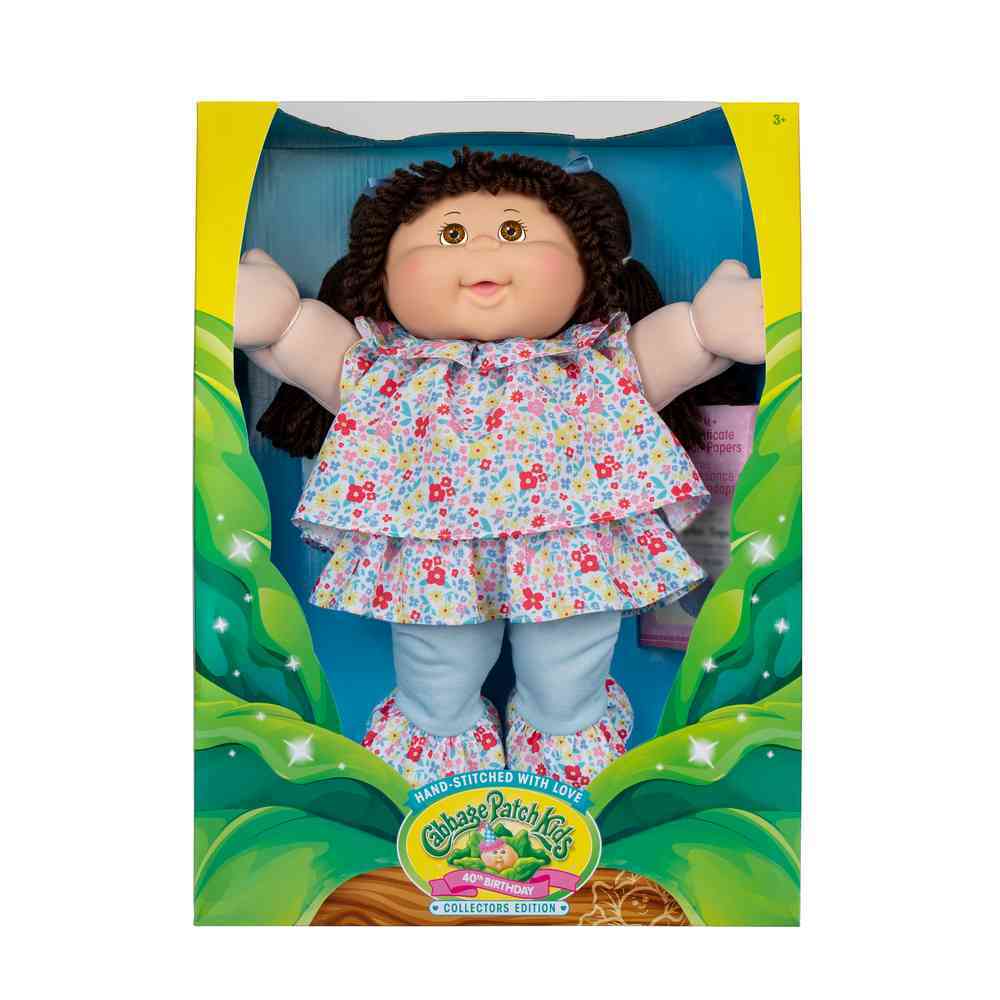 Cabbage Patch Kids 16in Vintage Brown Hair Floral Dress cpw1344