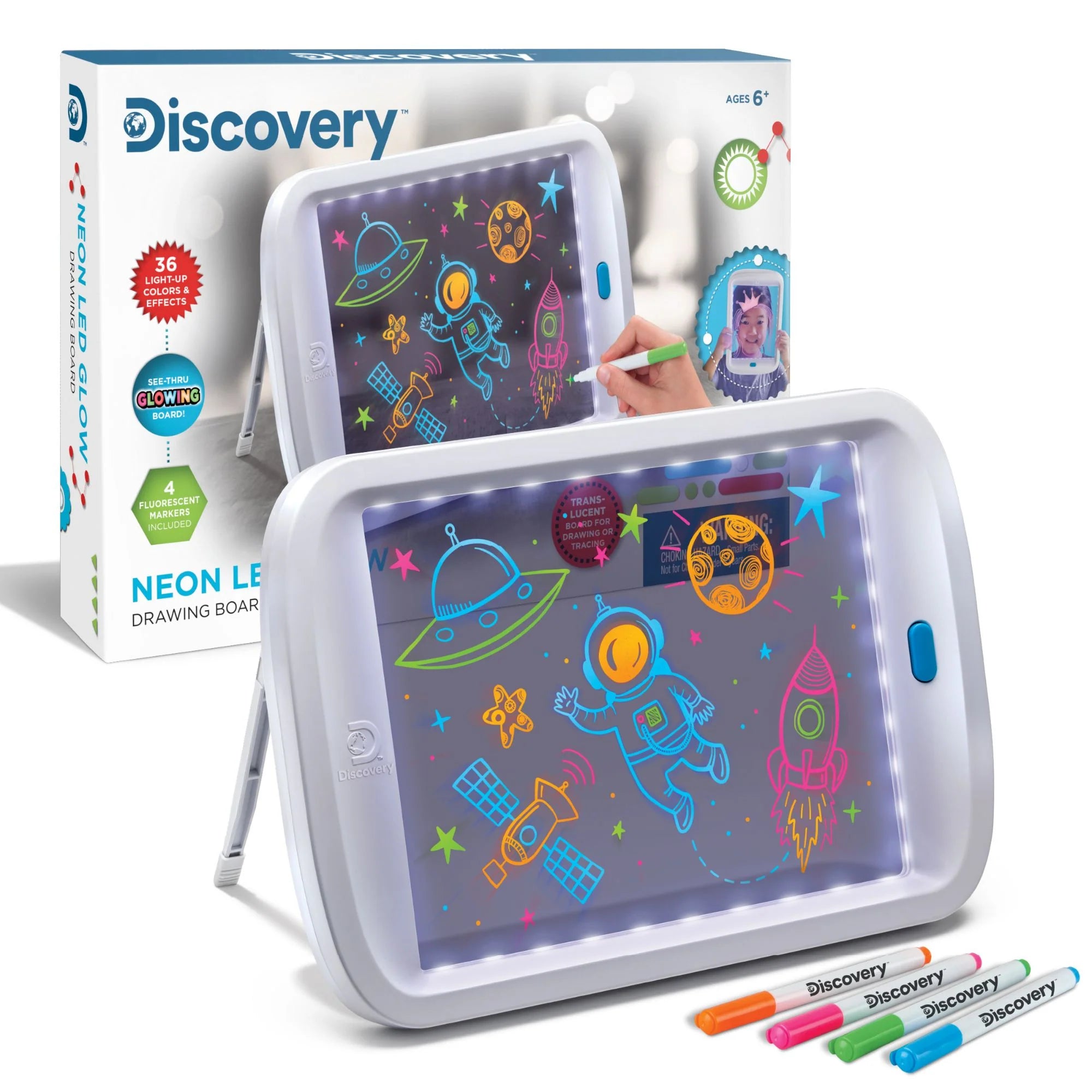 Discovery Neon LED Glow Drawing Board Req 3 AA Batteries