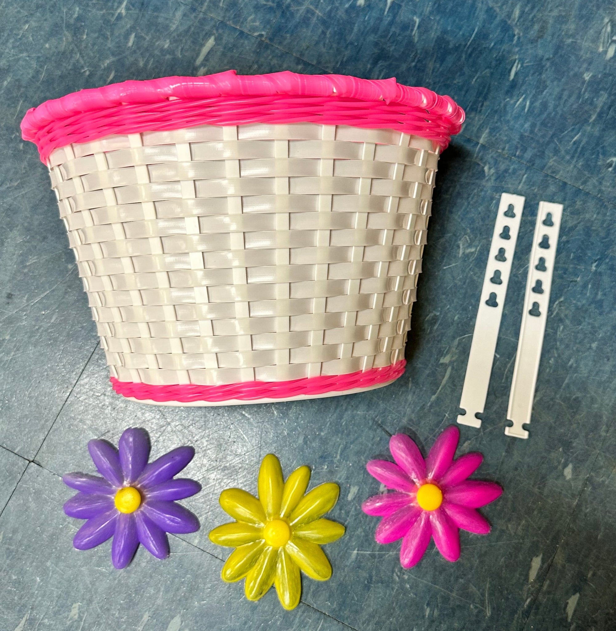 Bike Basket White With Pink Top With Flowers