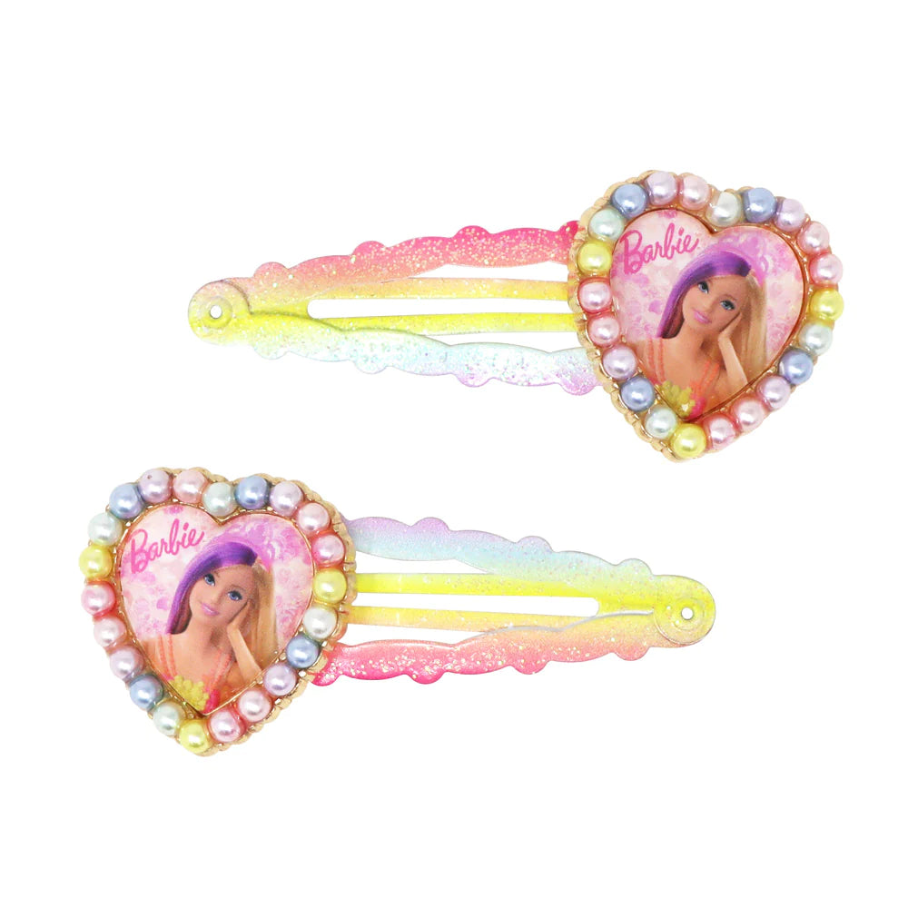 Barbie Rainbow Fantasy Glitter Snap Clips with Pearl Heart Pendant