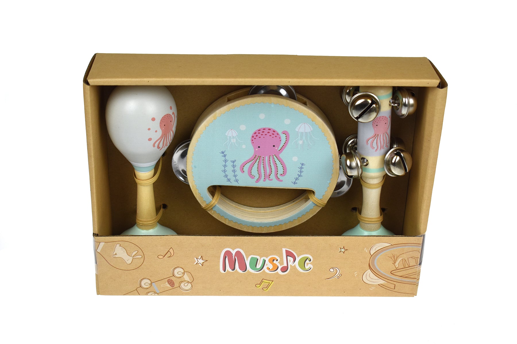 Calm and Breezy Sea Wooden 3pc Musical Set Octopus