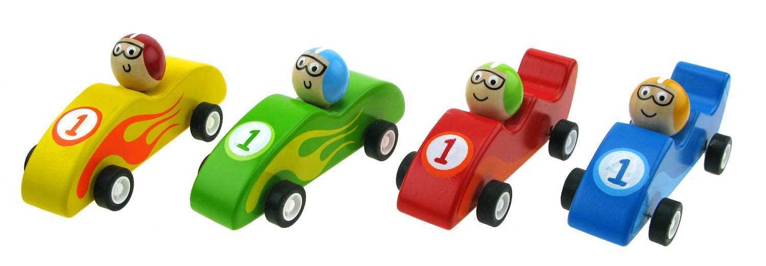 Wooden Racing Car Pull Back Assorted Colours