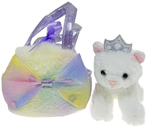 Fancy Pals White Cat in Big Bow Purple Bag