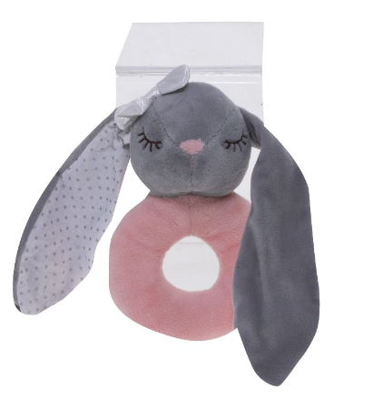 15cm Pink and Grey Round Bunny Rattle