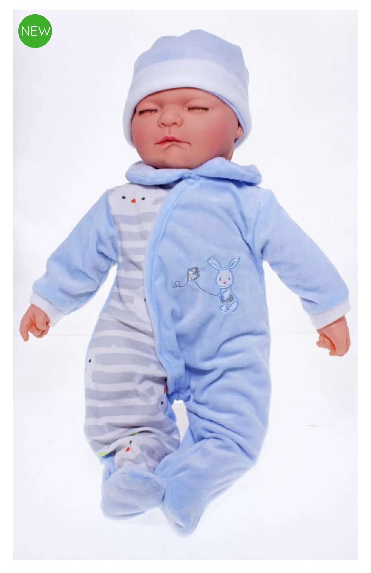 Baby Doll Asher Eyes Shut with Blue Sleepsuit