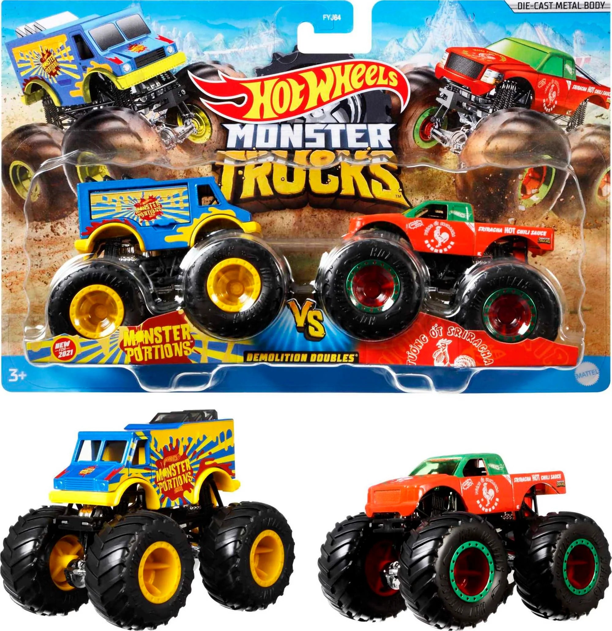 Hot Wheels Monster Trucks 2pk Demolitian Doubles Assorted Designs