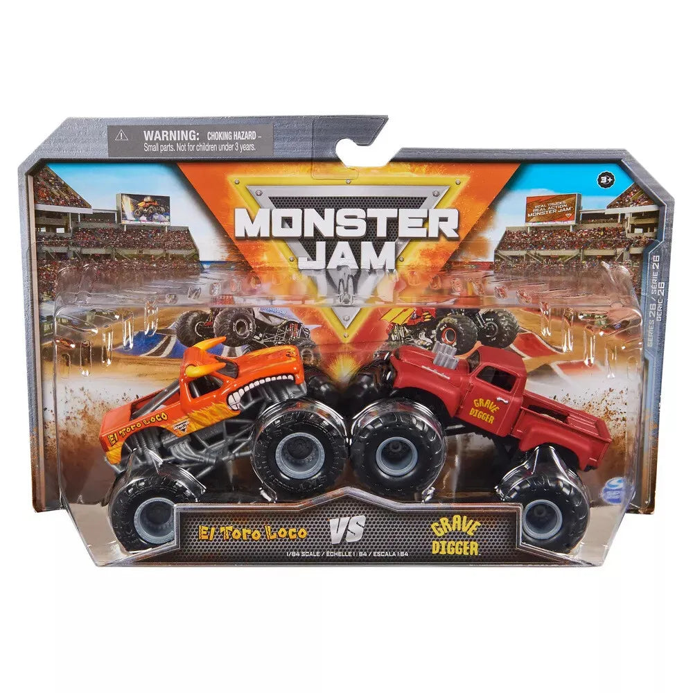 Monster Jam 1/64 2 Pack Vehicles El Toro Loco VS Grave Digger red ute