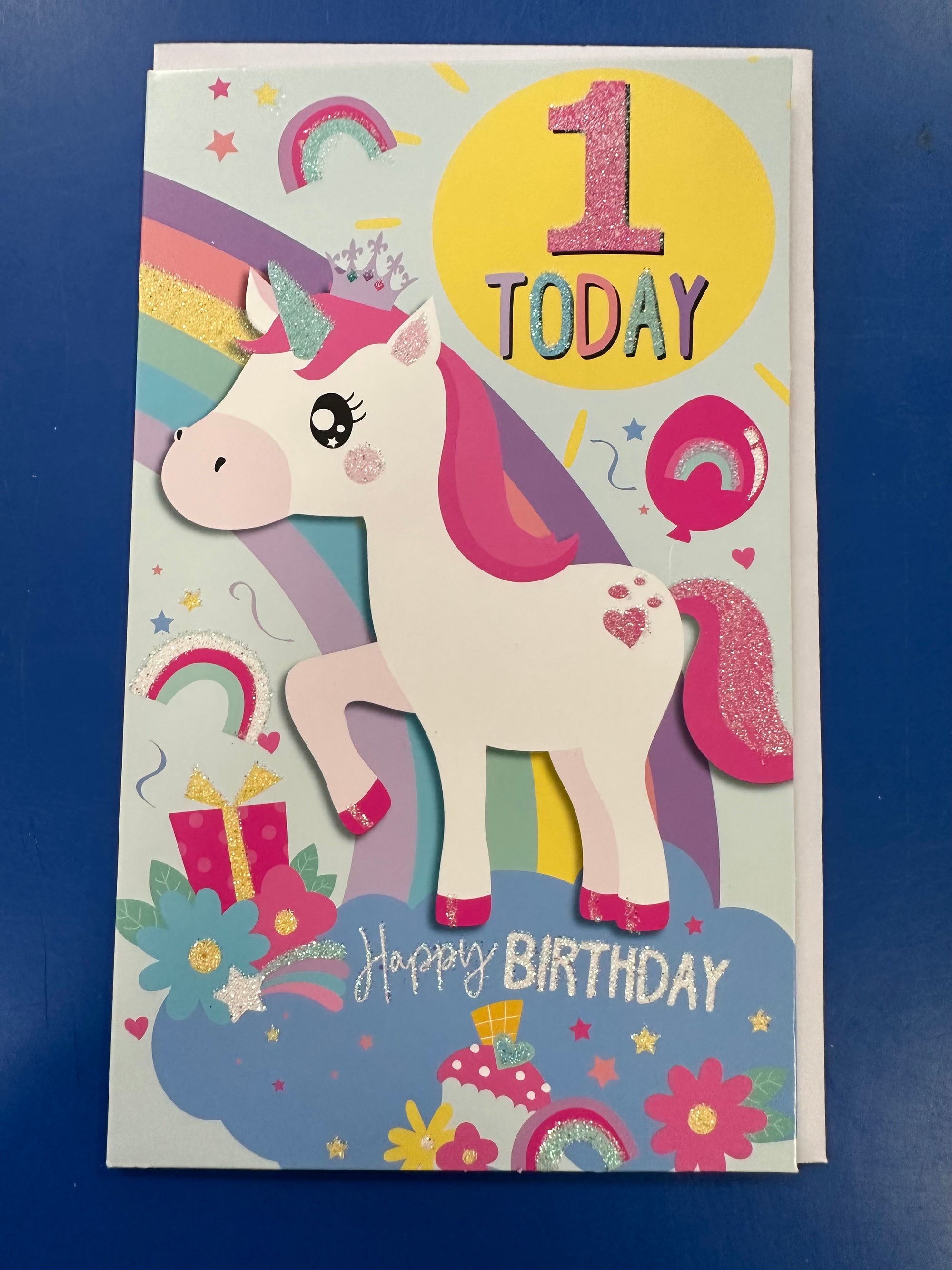 Birthday Card Girl Age 1 Unicorn