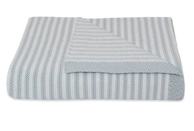 Knitted Stripe Blanket Blue/White 75 x 85cm