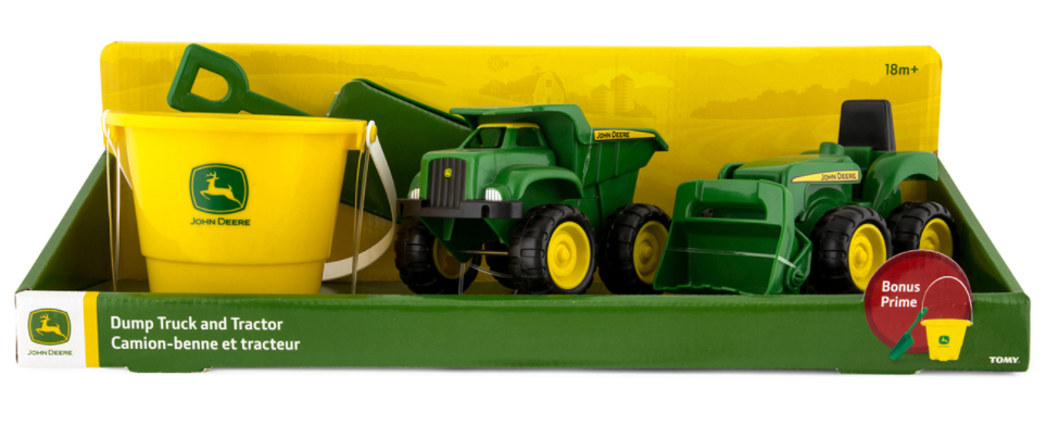 John Deere 15cm Sand box 2 Pack Tractor and Dump Truck with Bucket