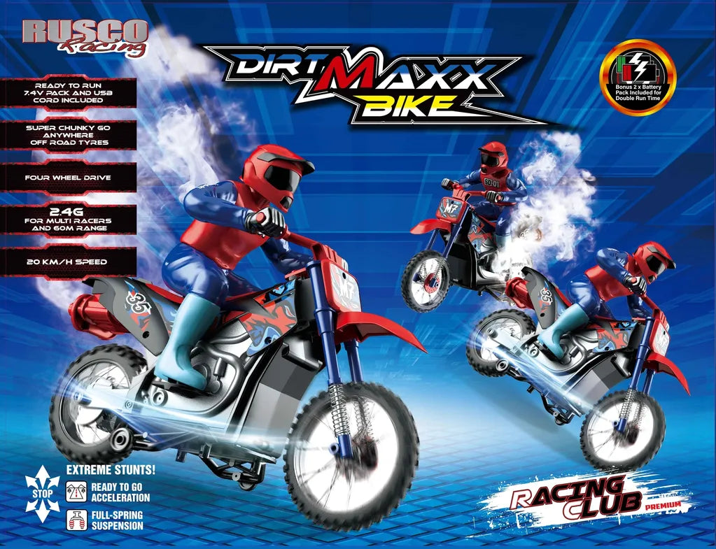Rusco Racing R/C 1/10 Dirt Maxx Smoking Motorbike w' Sounds Assorted Req 2 AA Batteries