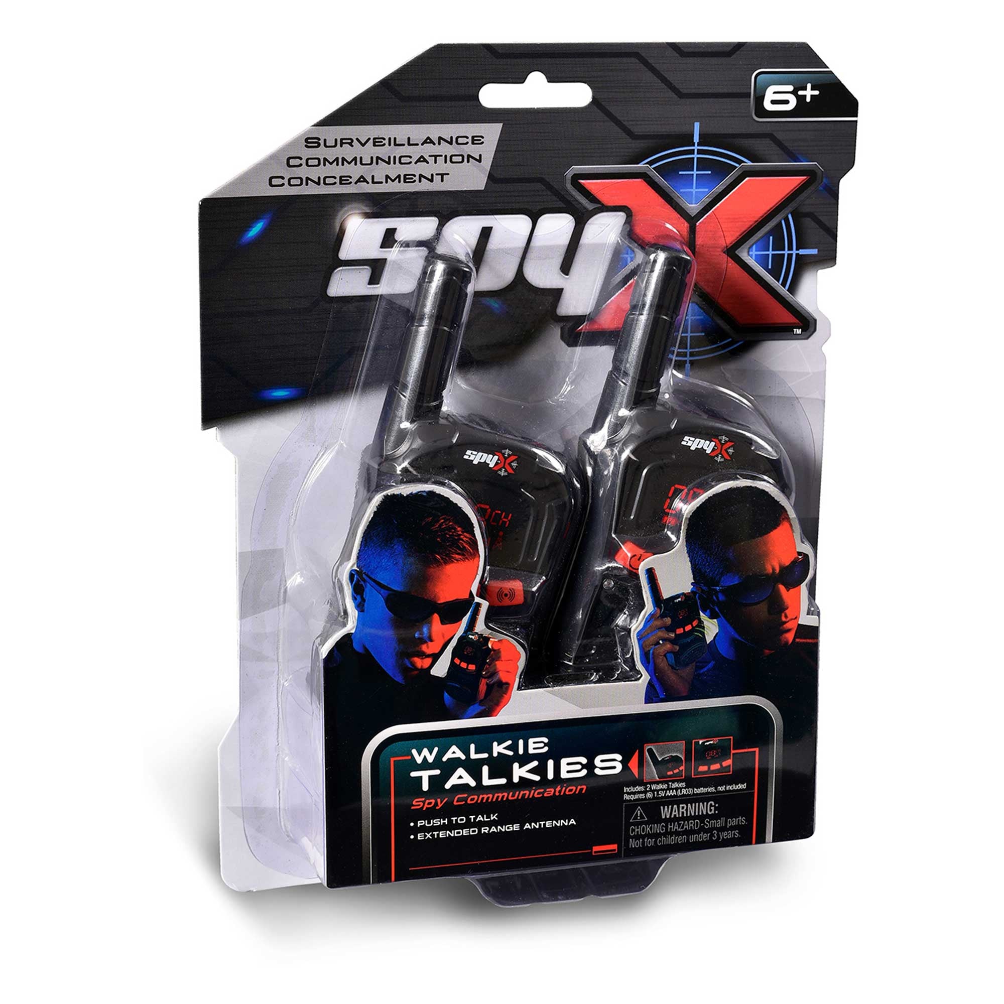 SpyX Walkie Talkies requires 6 AAA batteries